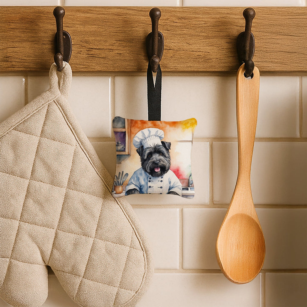 Bouvier des Flandres The Chef Hanging Square Fabric Ornament 3.5 × 3.5 Decorative Door-Knob & Tree Hanger, Soft Fabric
