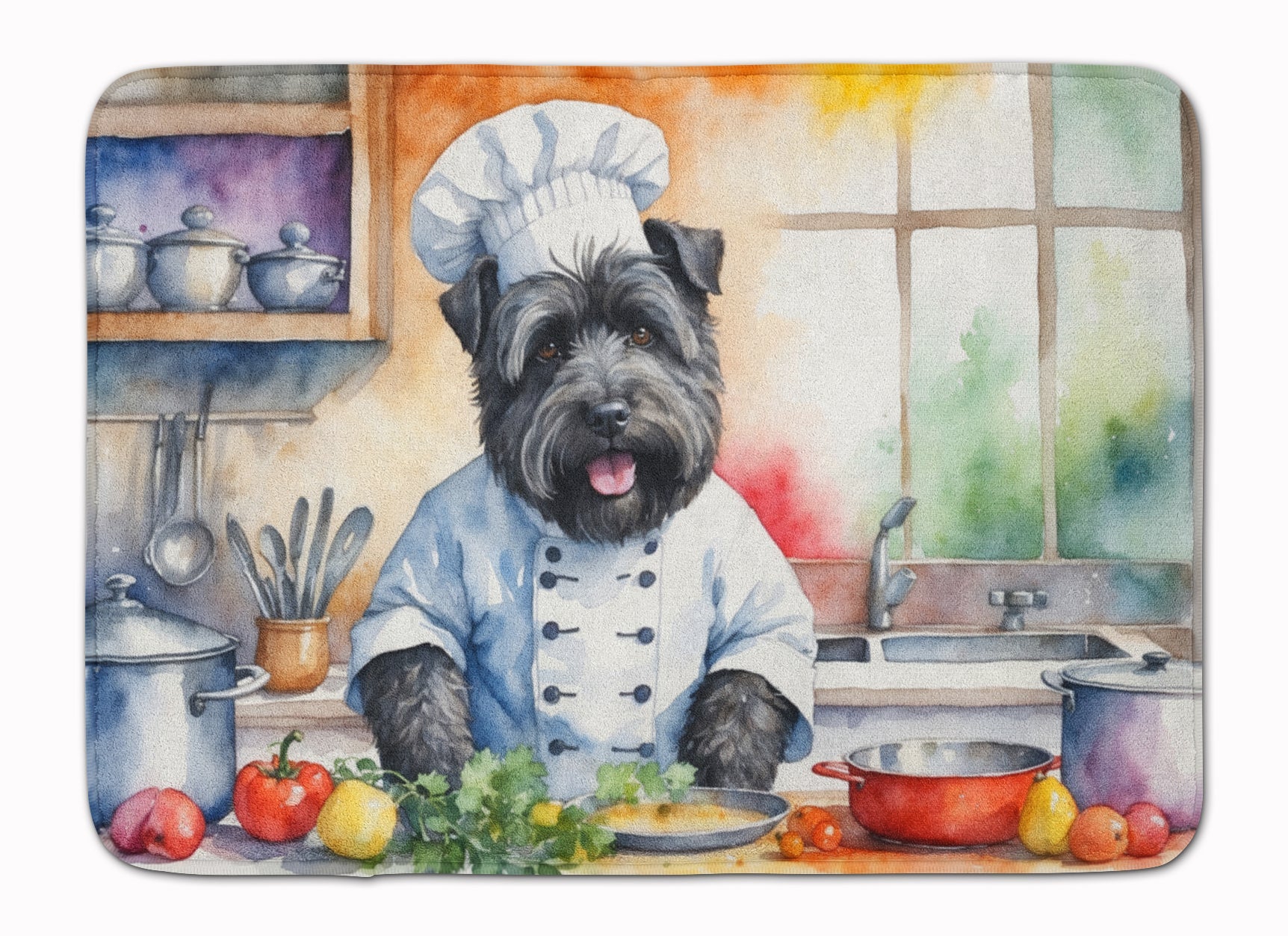 Bouvier des Flandres The Chef Memory Foam Kitchen Mat Machine Washable Anti-Fatigue Cushion Comfort Bath or Kitchen Rug