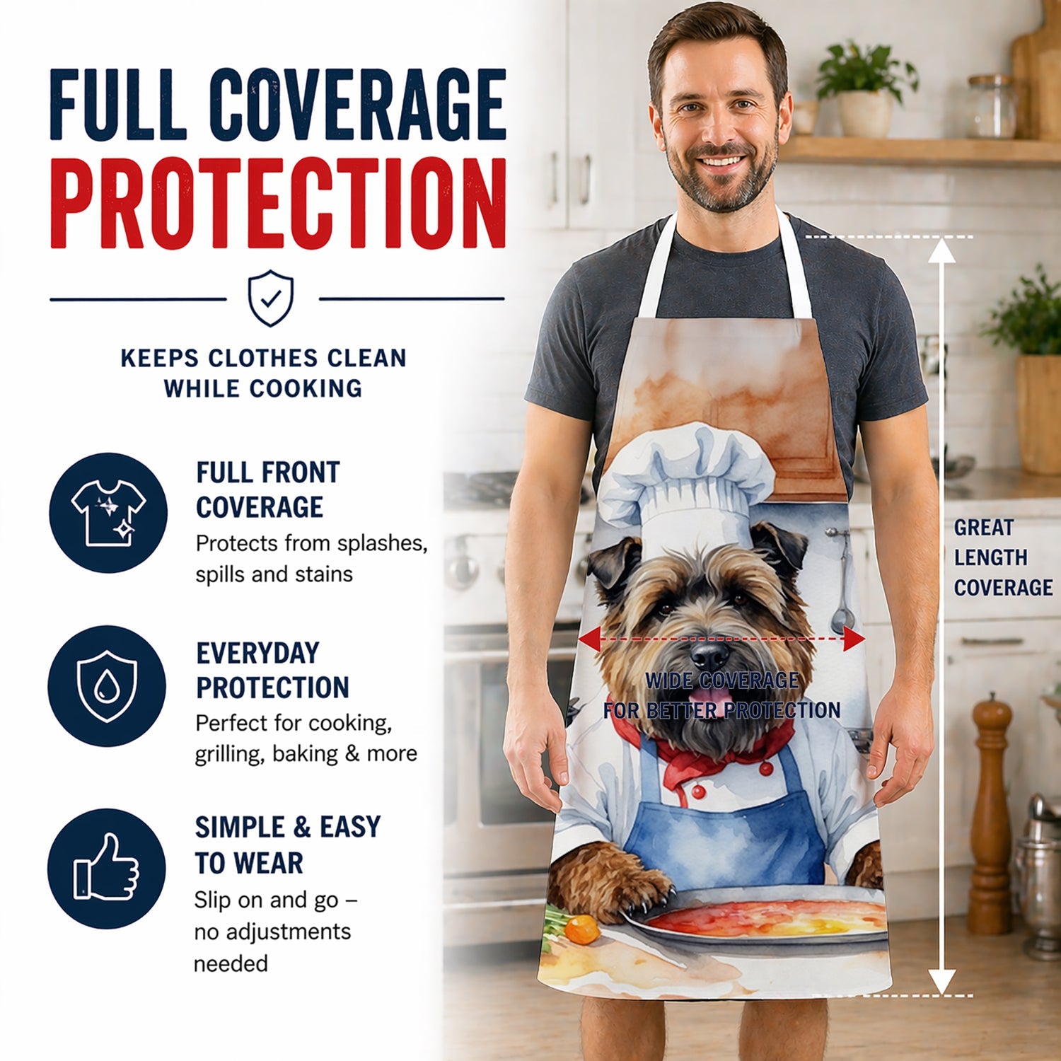 Bouvier des Flandres The Chef Apron Cooking Kitchen Server Baking Crafts Gardening for Adult Women Men, Unisex, Large, Multicolor
