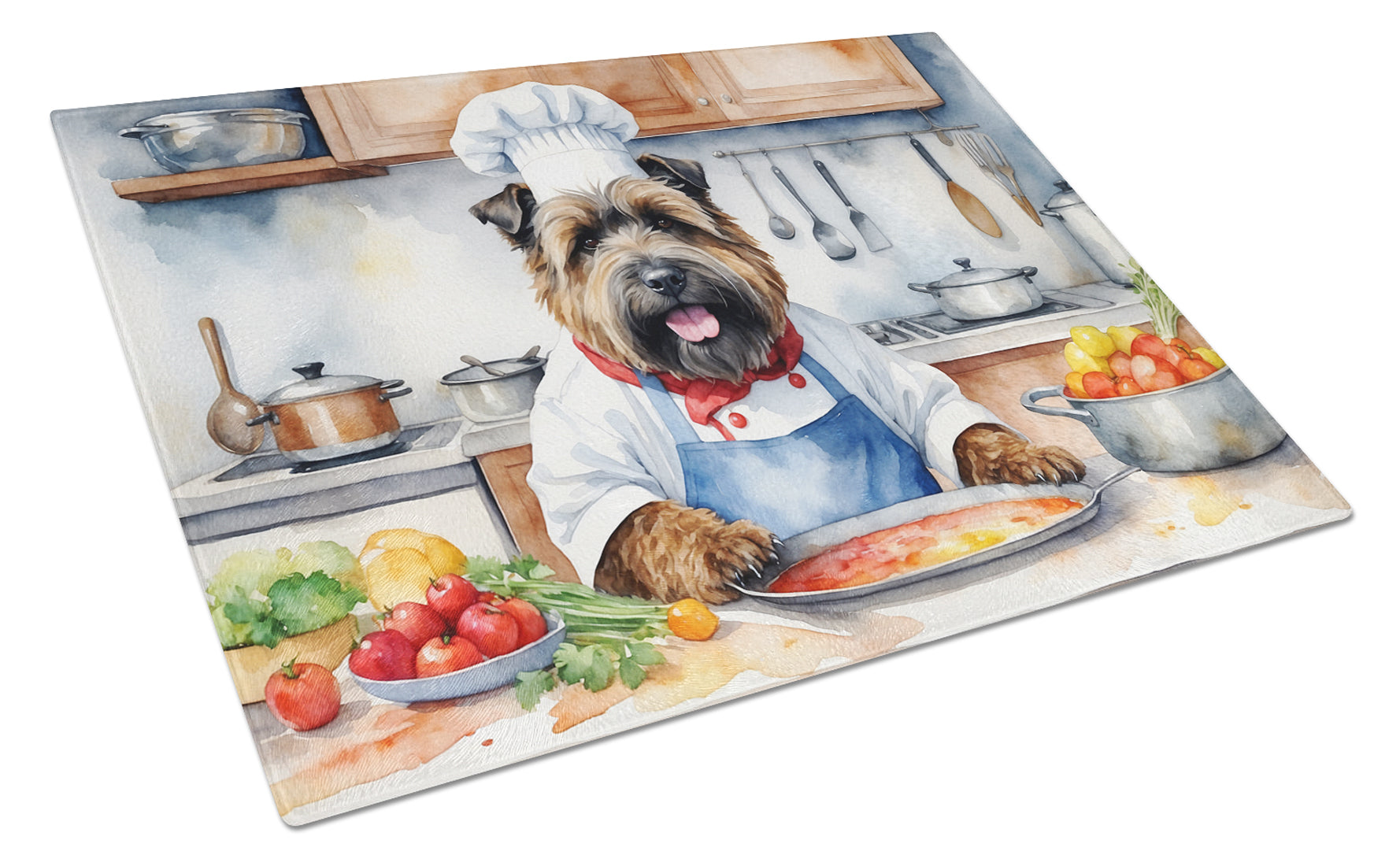 Bouvier des Flandres The Chef Cutting Board Tempered Glass Kitchen Cutting Surface, Heat Resistant Chopping, Non-Slip Feet, Food Prep & Serving