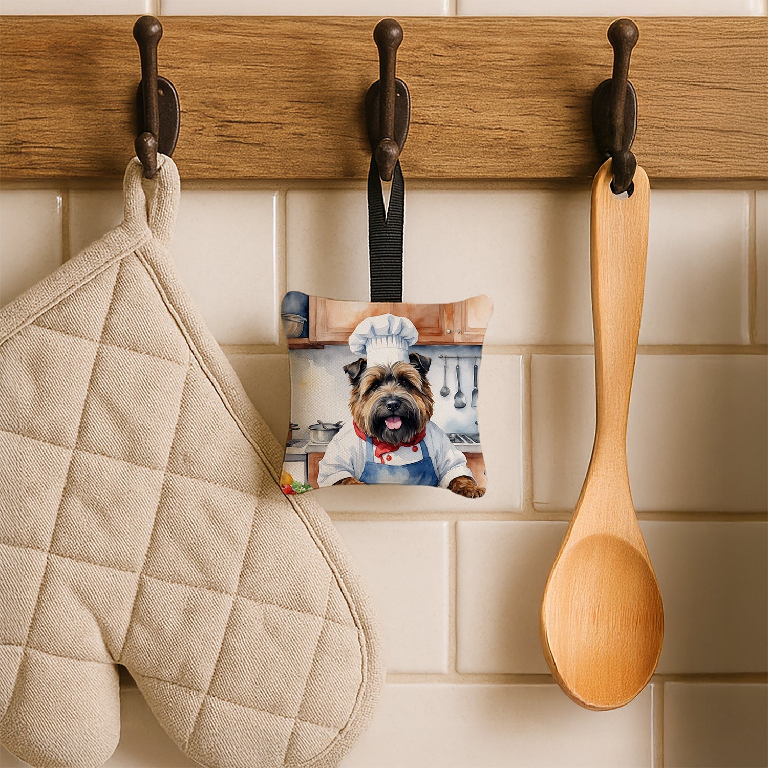 Bouvier des Flandres The Chef Hanging Square Fabric Ornament 3.5 × 3.5 Decorative Door-Knob & Tree Hanger, Soft Fabric