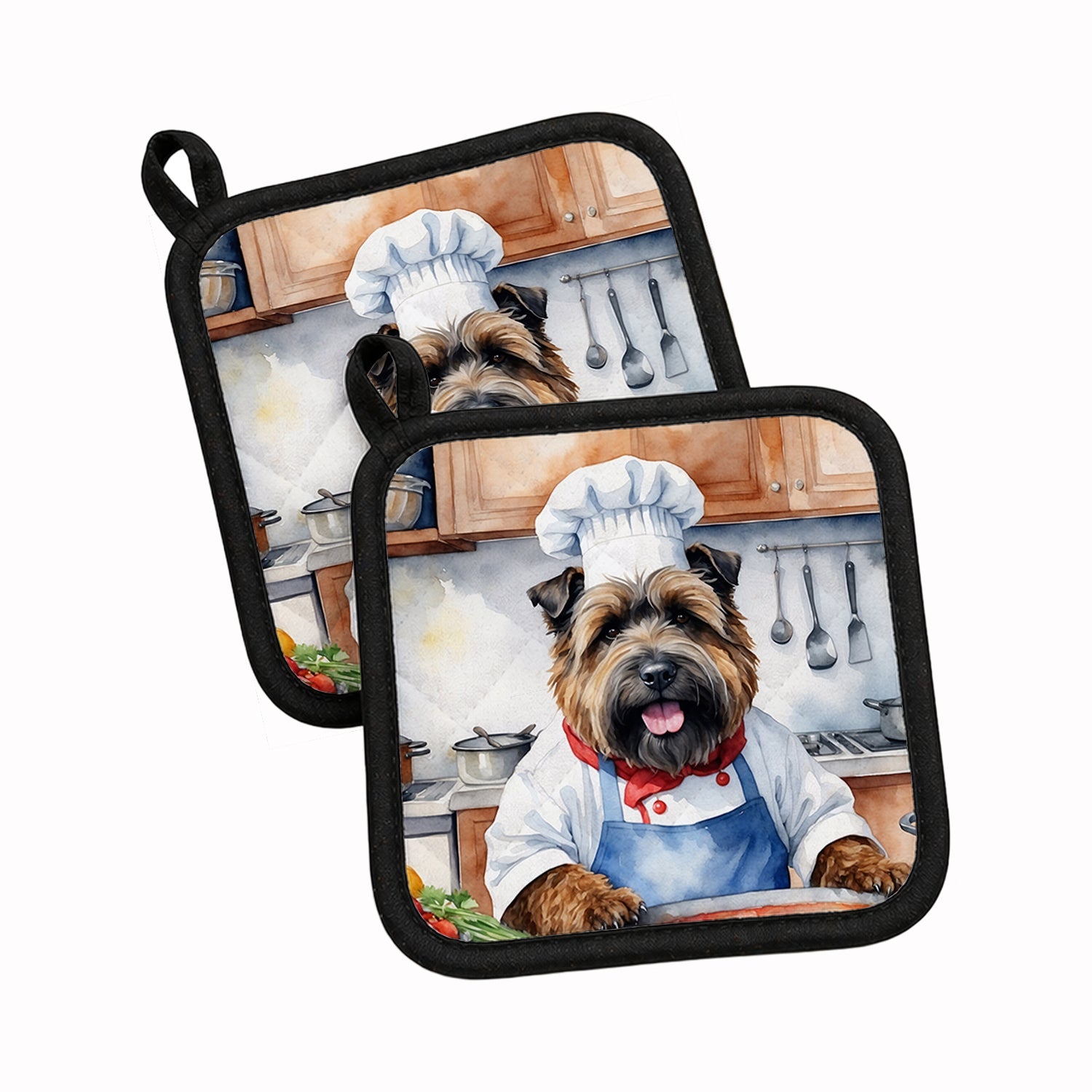 Bouvier des Flandres The Chef Pot Holder Set of 2 Heat Resistant Quilted Hot Pads 7.5 x 7.5 Inch, Insulated Kitchen Trivets for Cooking & Baking