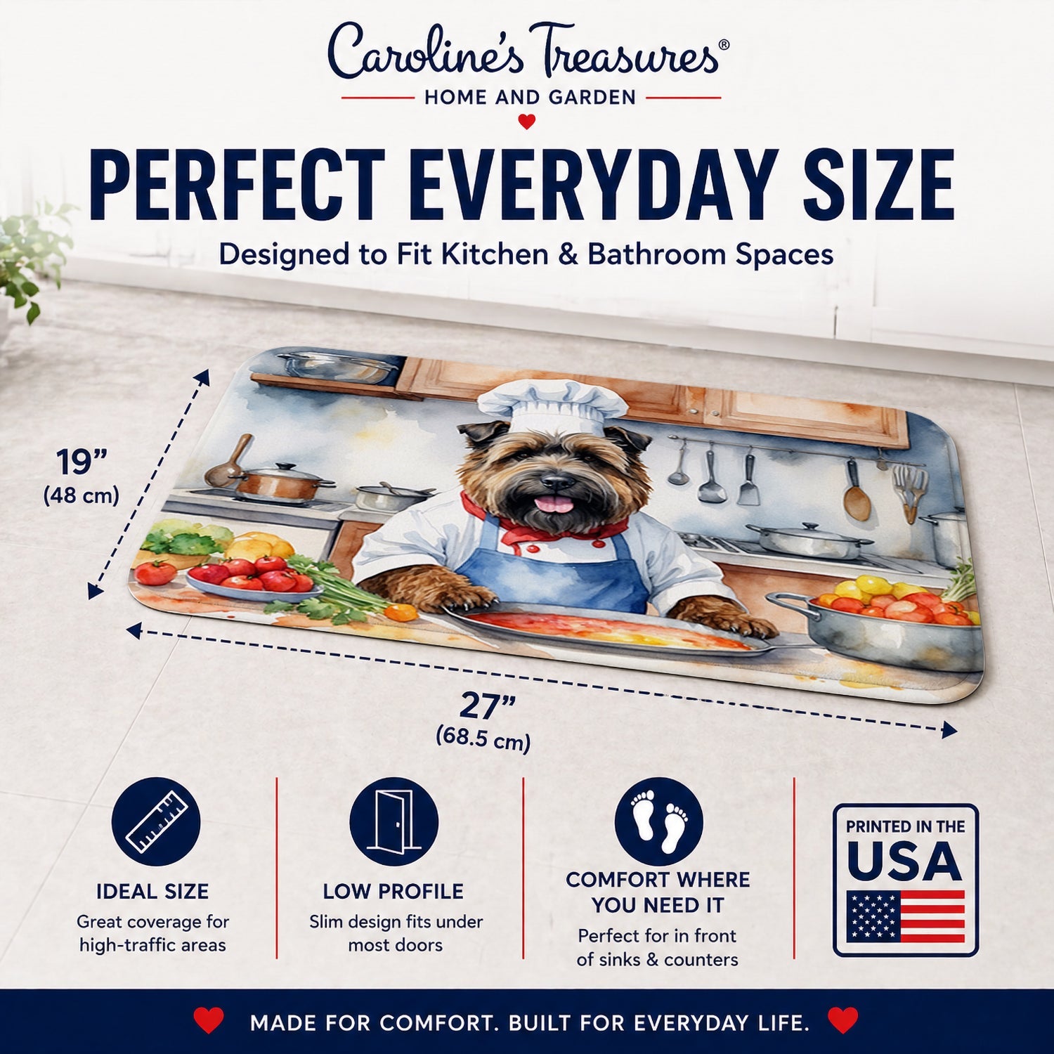 Bouvier des Flandres The Chef Memory Foam Kitchen Mat Machine Washable Anti-Fatigue Cushion Comfort Bath or Kitchen Rug