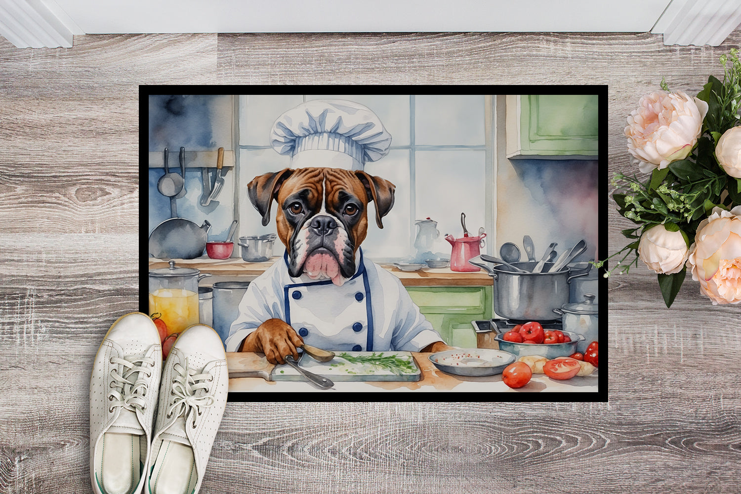 Boxer The Chef Doormat Indoor Outdoor 24H X 36W Front Door Mat Rugs for Entryway, Non Slip Washable Low Pile,