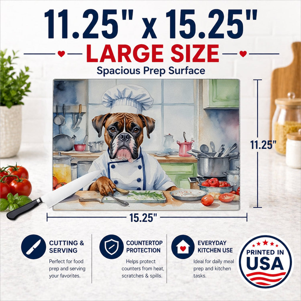 Boxer The Chef Cutting Board Tempered Glass Kitchen Cutting Surface, Heat Resistant Chopping, Non-Slip Feet, Food Prep & Serving