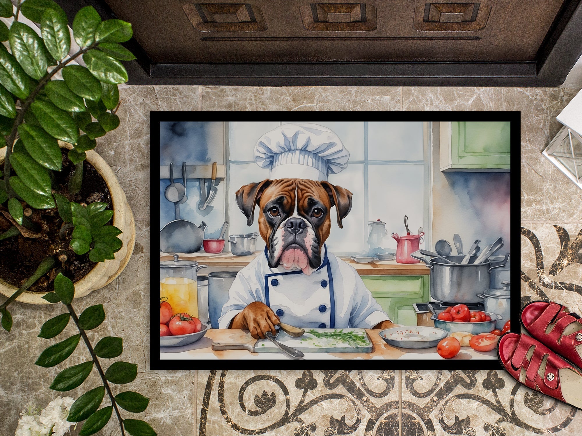 Boxer The Chef Doormat Indoor Outdoor 18H X 27W Front Door Mat Rugs for Entryway, Non Slip Washable