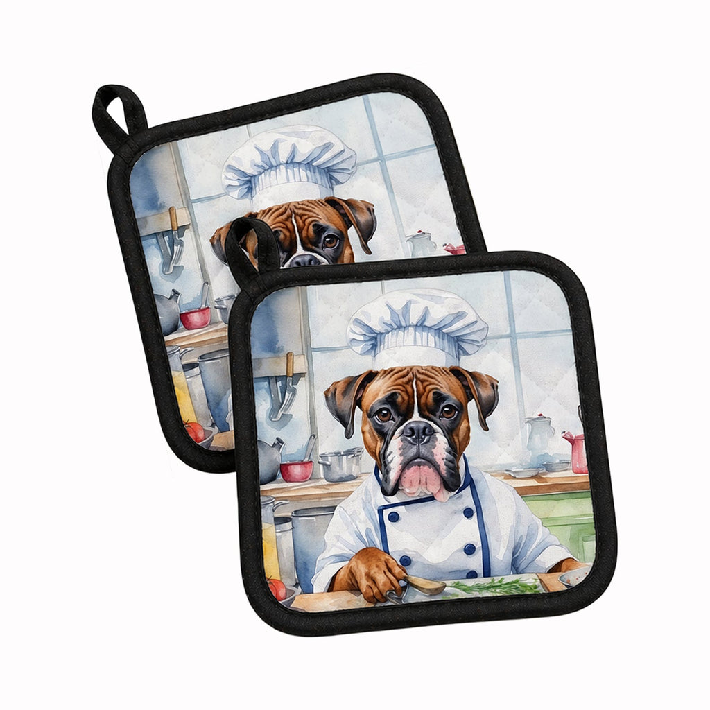 Boxer The Chef Pot Holder Set of 2 Heat Resistant Quilted Hot Pads 7.5 x 7.5 Inch, Insulated Kitchen Trivets for Cooking & Baking