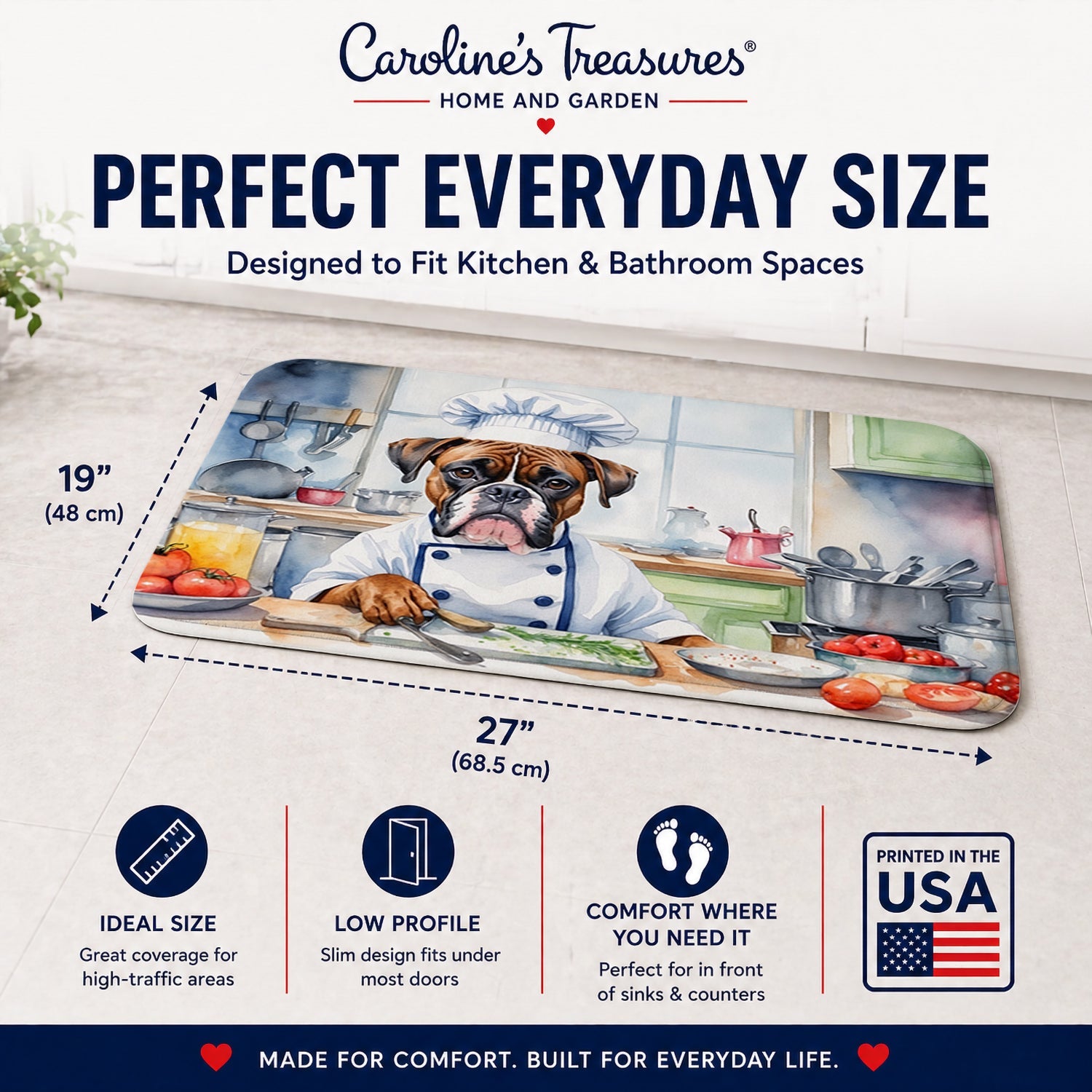 Boxer The Chef Memory Foam Kitchen Mat Machine Washable Anti-Fatigue Cushion Comfort Bath or Kitchen Rug