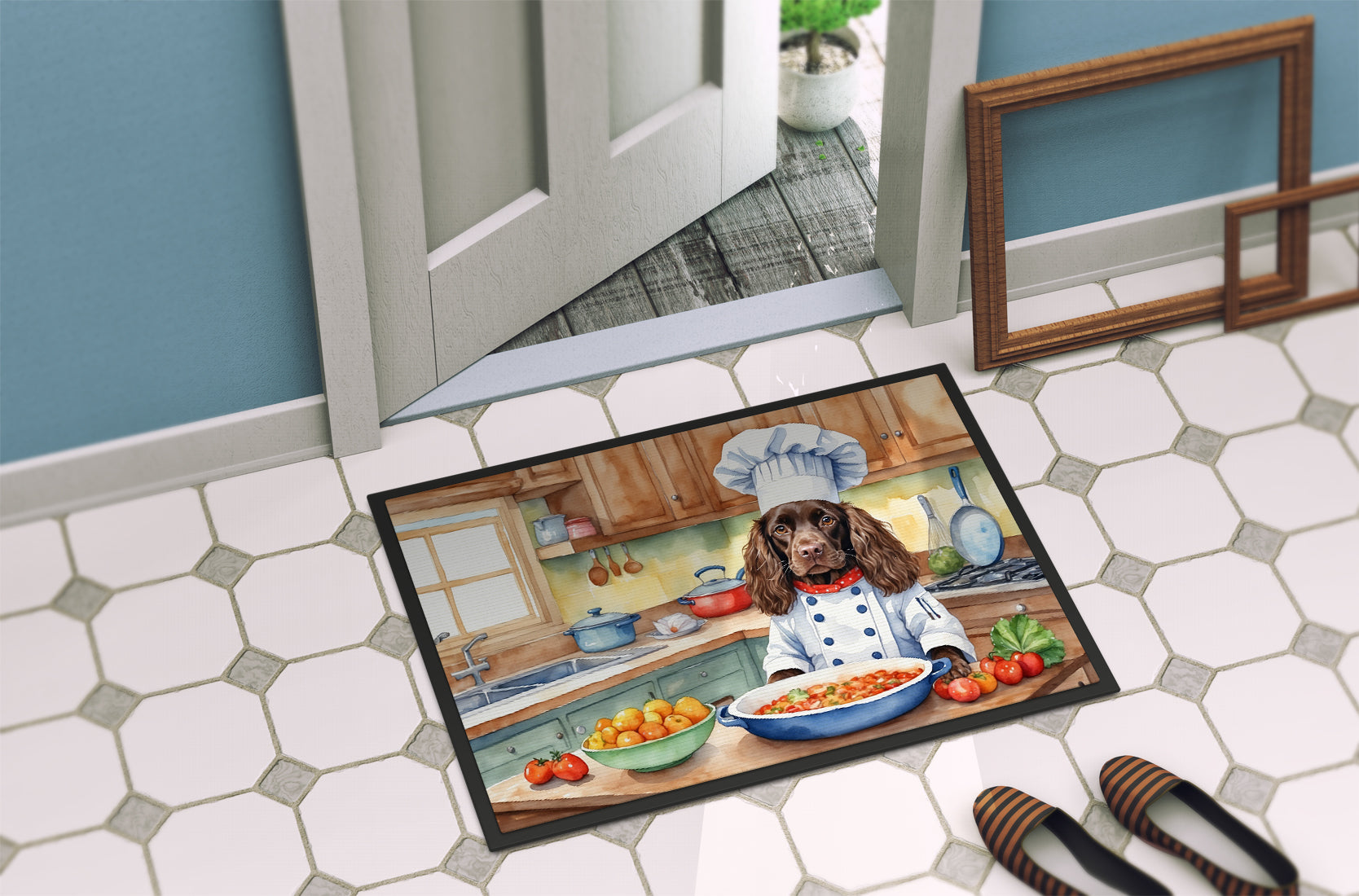 Boykin Spaniel The Chef Doormat Indoor Outdoor 24H X 36W Front Door Mat Rugs for Entryway, Non Slip Washable Low Pile,
