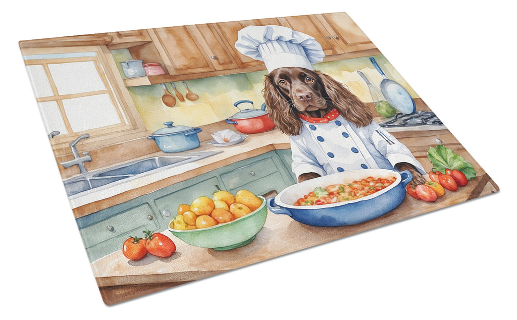 Boykin Spaniel The Chef Cutting Board Tempered Glass Kitchen Cutting Surface, Heat Resistant Chopping, Non-Slip Feet, Food Prep & Serving
