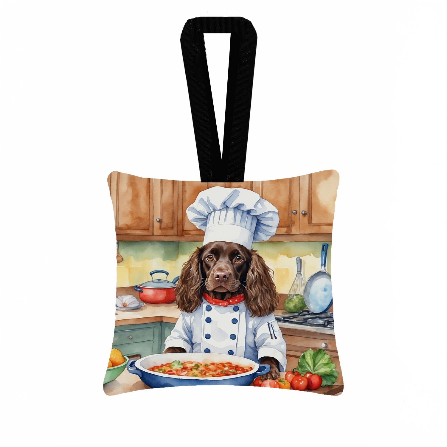 Boykin Spaniel The Chef Hanging Square Fabric Ornament 3.5 × 3.5 Decorative Door-Knob & Tree Hanger, Soft Fabric