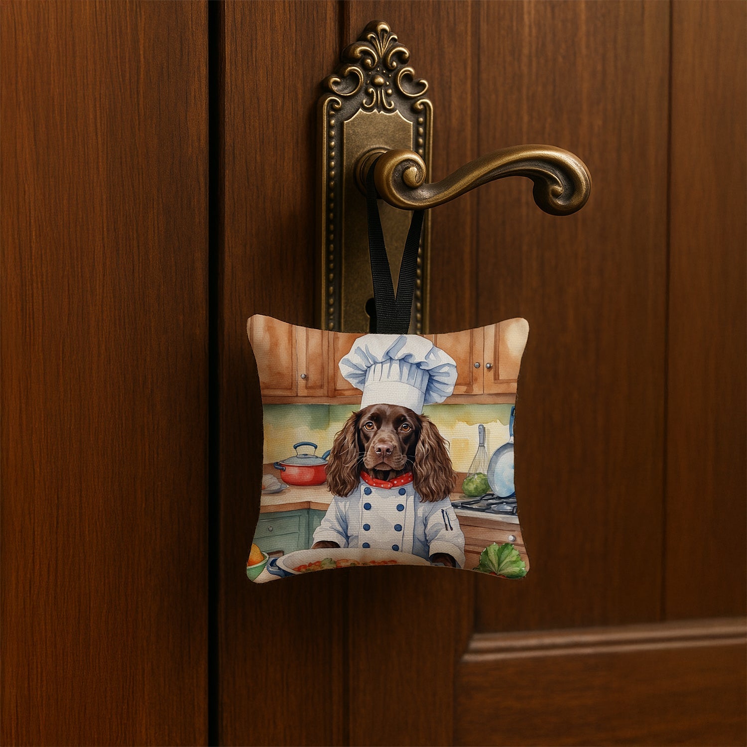 Boykin Spaniel The Chef Hanging Square Fabric Ornament 3.5 × 3.5 Decorative Door-Knob & Tree Hanger, Soft Fabric