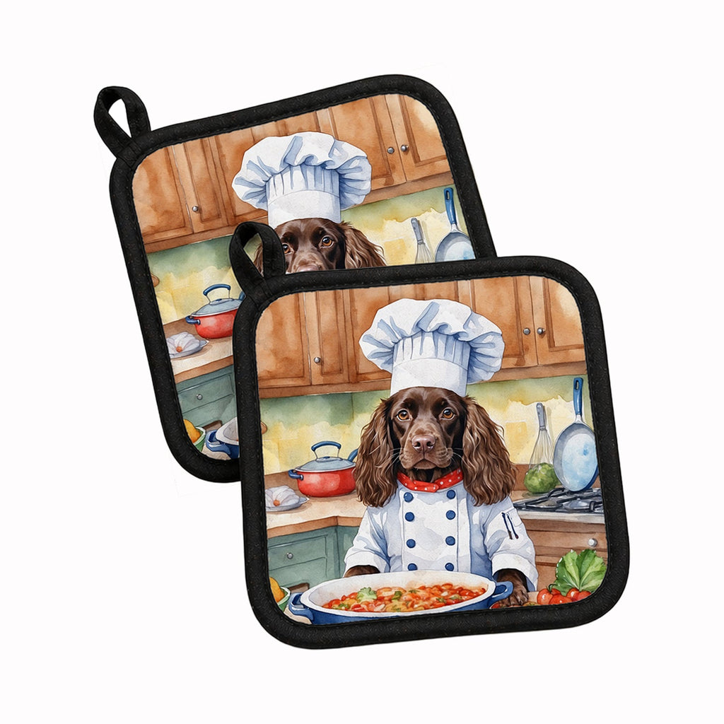 Boykin Spaniel The Chef Pot Holder Set of 2 Heat Resistant Quilted Hot Pads 7.5 x 7.5 Inch, Insulated Kitchen Trivets for Cooking & Baking