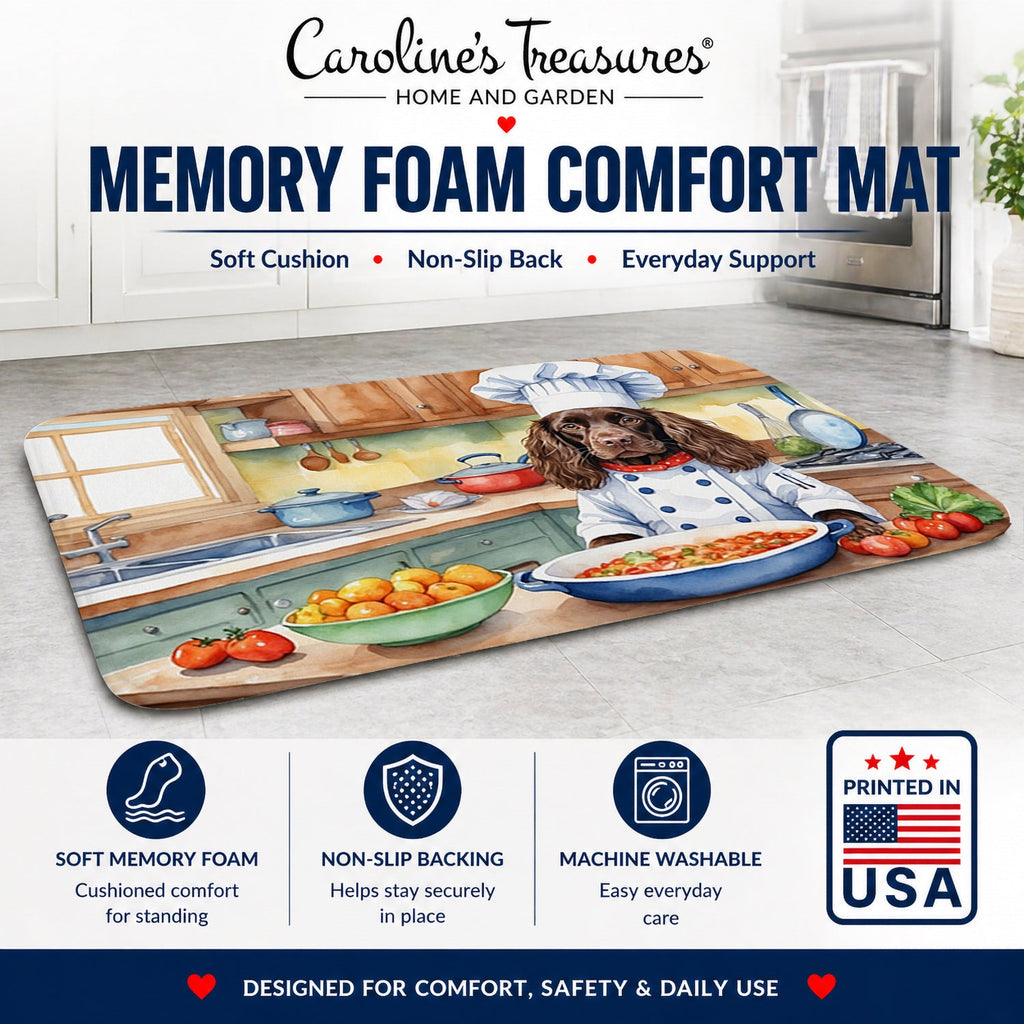 Boykin Spaniel The Chef Memory Foam Kitchen Mat Machine Washable Anti-Fatigue Cushion Comfort Bath or Kitchen Rug