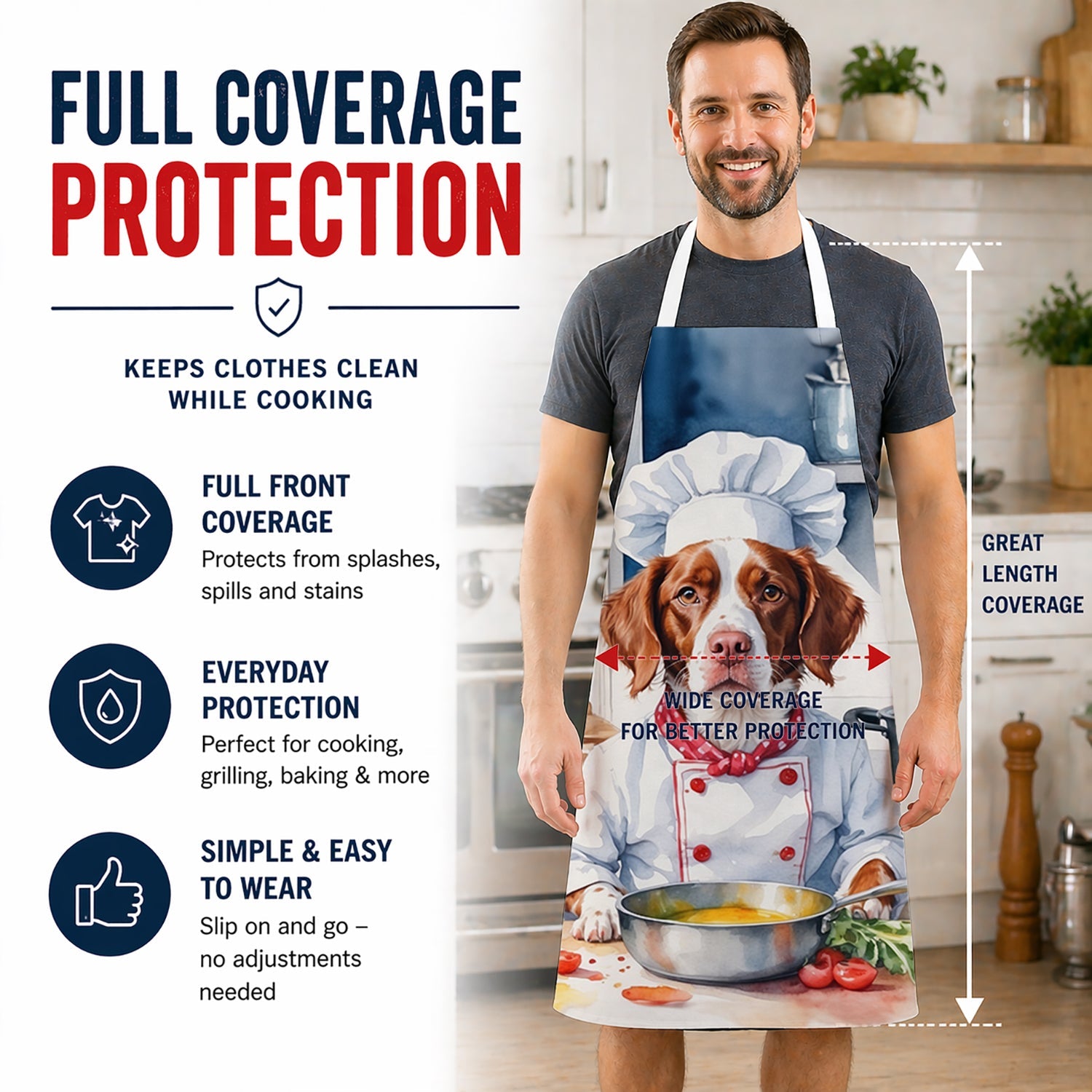 Brittany Spaniel The Chef Apron Cooking Kitchen Server Baking Crafts Gardening for Adult Women Men, Unisex, Large, Multicolor