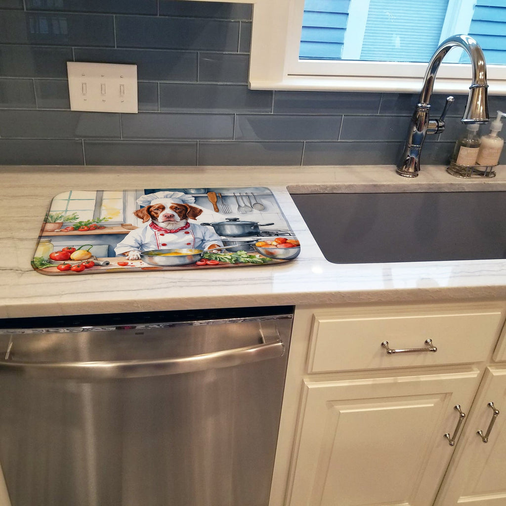 Brittany Spaniel The Chef Dish Drying Mat Absorbent Dish Drying Mat Pad for Kitchen Counter Dish Drainer Mat for Countertop, 14 x 21", Multicolor
