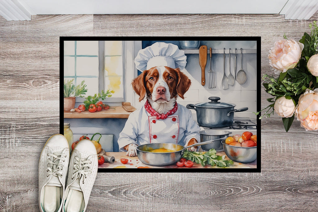 Brittany Spaniel The Chef Doormat Indoor Outdoor 24H X 36W Front Door Mat Rugs for Entryway, Non Slip Washable Low Pile,