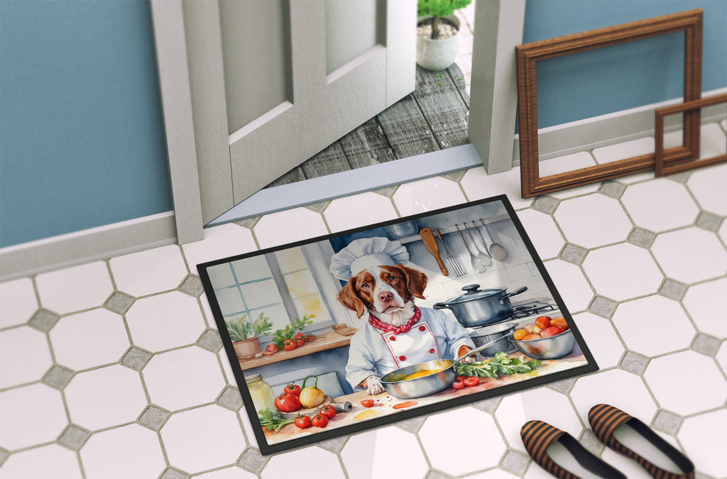 Brittany Spaniel The Chef Doormat Indoor Outdoor 24H X 36W Front Door Mat Rugs for Entryway, Non Slip Washable Low Pile,