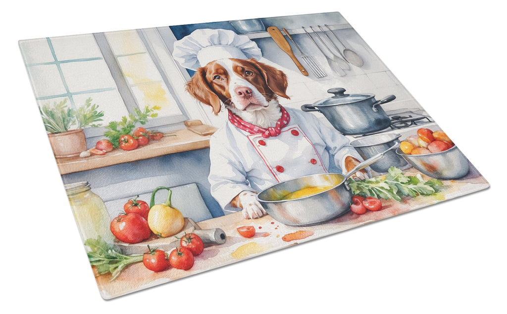 Brittany Spaniel The Chef Cutting Board Tempered Glass Kitchen Cutting Surface, Heat Resistant Chopping, Non-Slip Feet, Food Prep & Serving