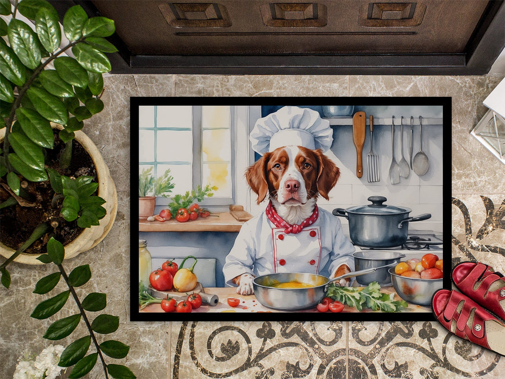 Brittany Spaniel The Chef Doormat Indoor Outdoor 18H X 27W Front Door Mat Rugs for Entryway, Non Slip Washable