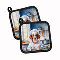 Brittany Spaniel The Chef Pot Holder Set of 2 Heat Resistant Quilted Hot Pads 7.5 x 7.5 Inch, Insulated Kitchen Trivets for Cooking & Baking
