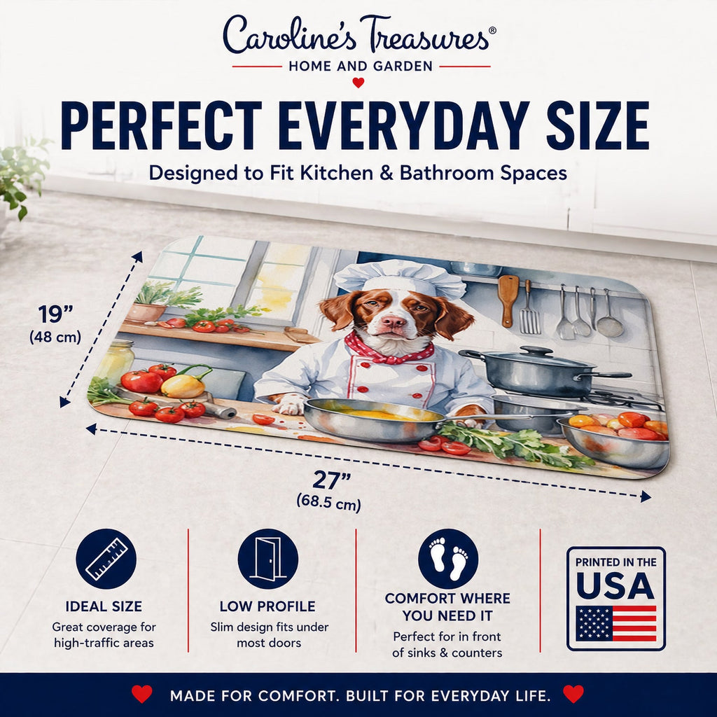 Brittany Spaniel The Chef Memory Foam Kitchen Mat Machine Washable Anti-Fatigue Cushion Comfort Bath or Kitchen Rug