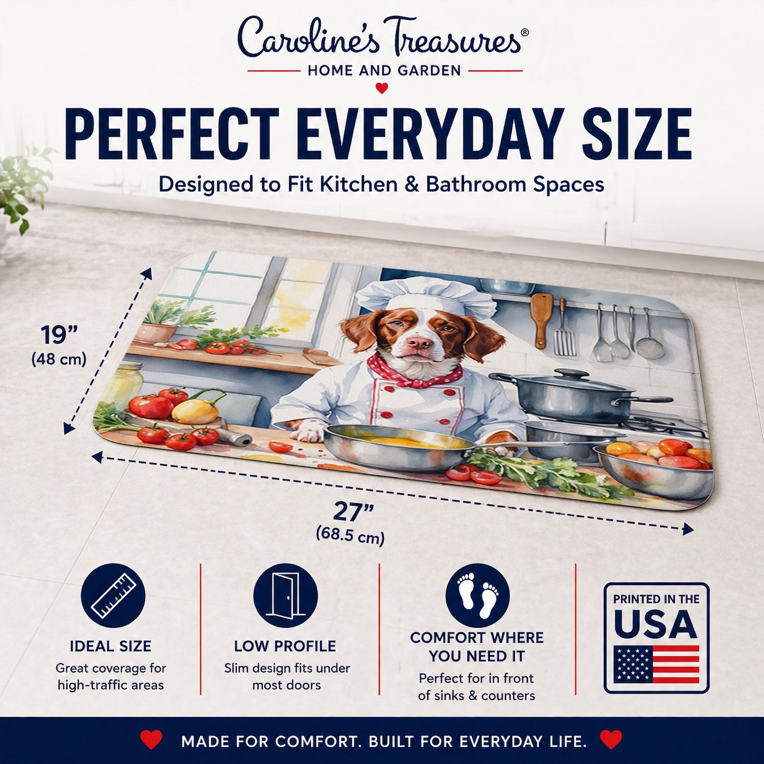 Brittany Spaniel The Chef Memory Foam Kitchen Mat Machine Washable Anti-Fatigue Cushion Comfort Bath or Kitchen Rug