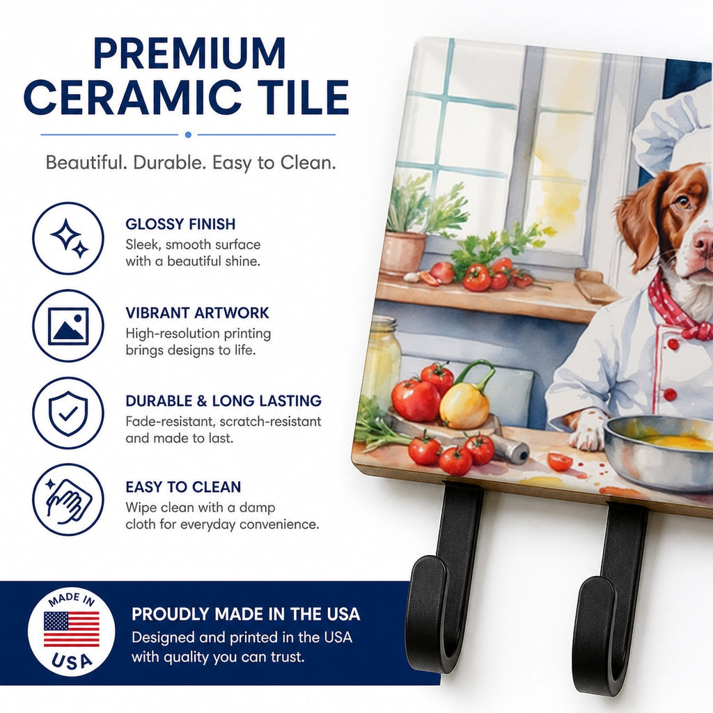 Brittany Spaniel The Chef Leash or Key Holder Wall Hooks, Coat Rack Wall Mount, for Hanging Keys, Towels, Aprons, Leashes
