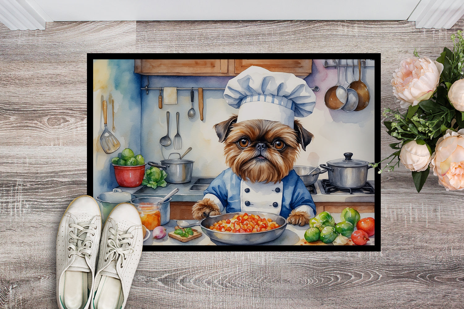 Brussels Griffon The Chef Doormat Indoor Outdoor 24H X 36W Front Door Mat Rugs for Entryway, Non Slip Washable Low Pile,