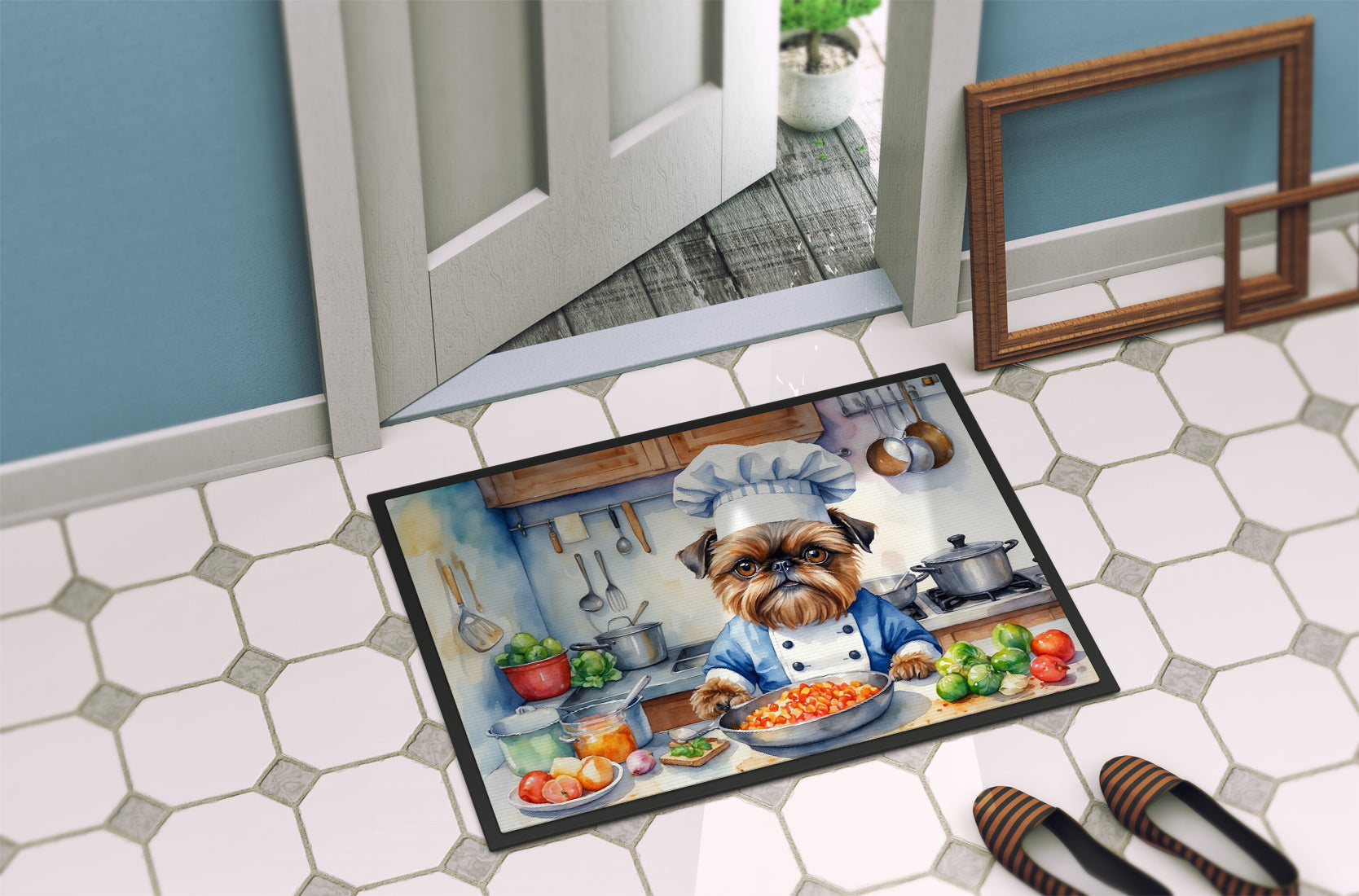 Brussels Griffon The Chef Doormat Indoor Outdoor 24H X 36W Front Door Mat Rugs for Entryway, Non Slip Washable Low Pile,