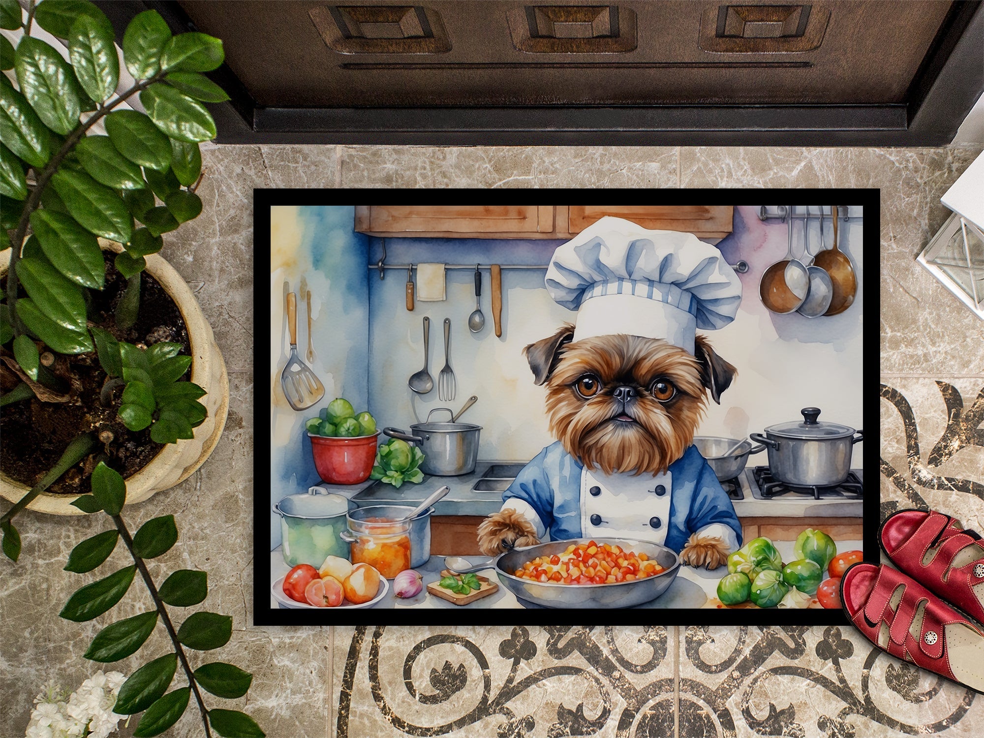 Brussels Griffon The Chef Doormat Indoor Outdoor 18H X 27W Front Door Mat Rugs for Entryway, Non Slip Washable