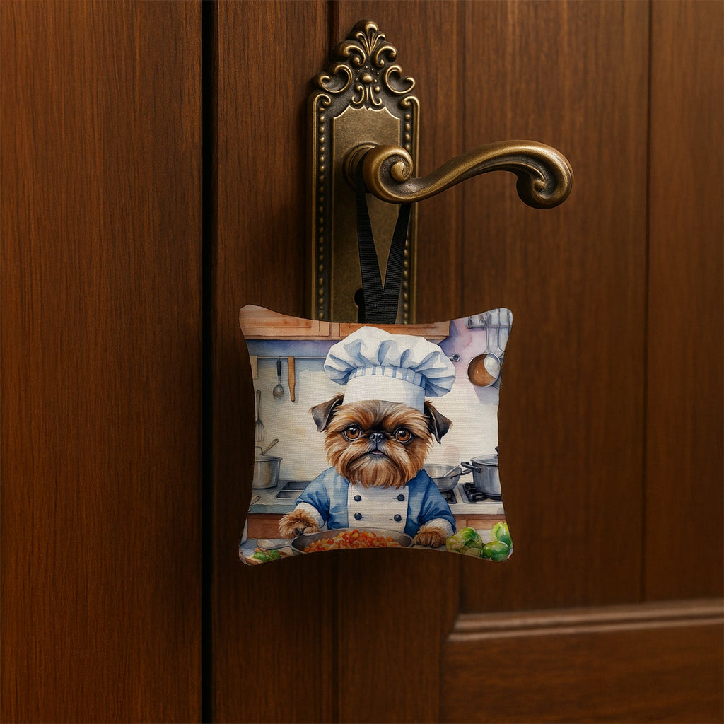 Brussels Griffon The Chef Hanging Square Fabric Ornament 3.5 × 3.5 Decorative Door-Knob & Tree Hanger, Soft Fabric