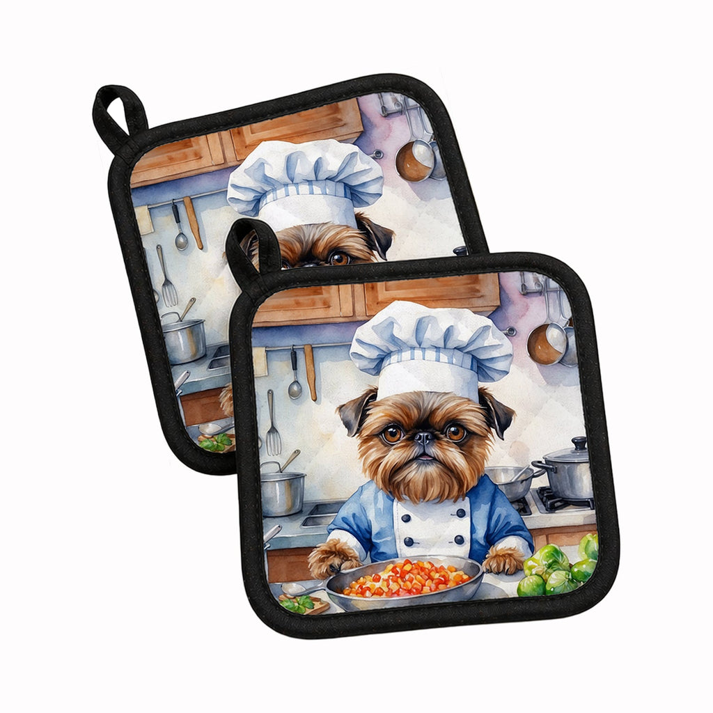 Brussels Griffon The Chef Pot Holder Set of 2 Heat Resistant Quilted Hot Pads 7.5 x 7.5 Inch, Insulated Kitchen Trivets for Cooking & Baking