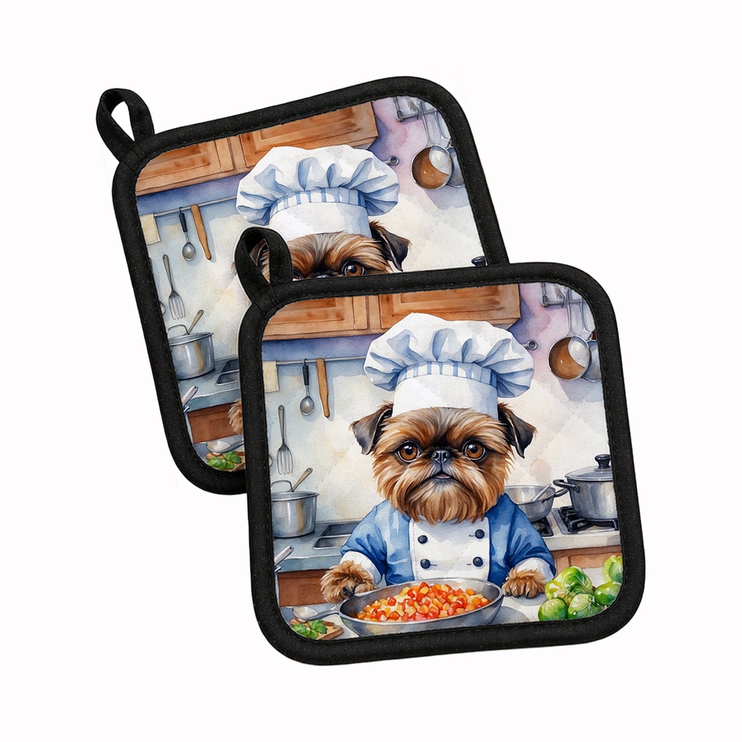 Brussels Griffon The Chef Pot Holder Set of 2 Heat Resistant Quilted Hot Pads 7.5 x 7.5 Inch, Insulated Kitchen Trivets for Cooking & Baking