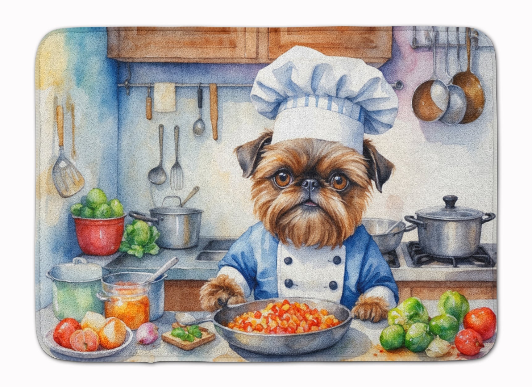 Brussels Griffon The Chef Memory Foam Kitchen Mat Machine Washable Anti-Fatigue Cushion Comfort Bath or Kitchen Rug