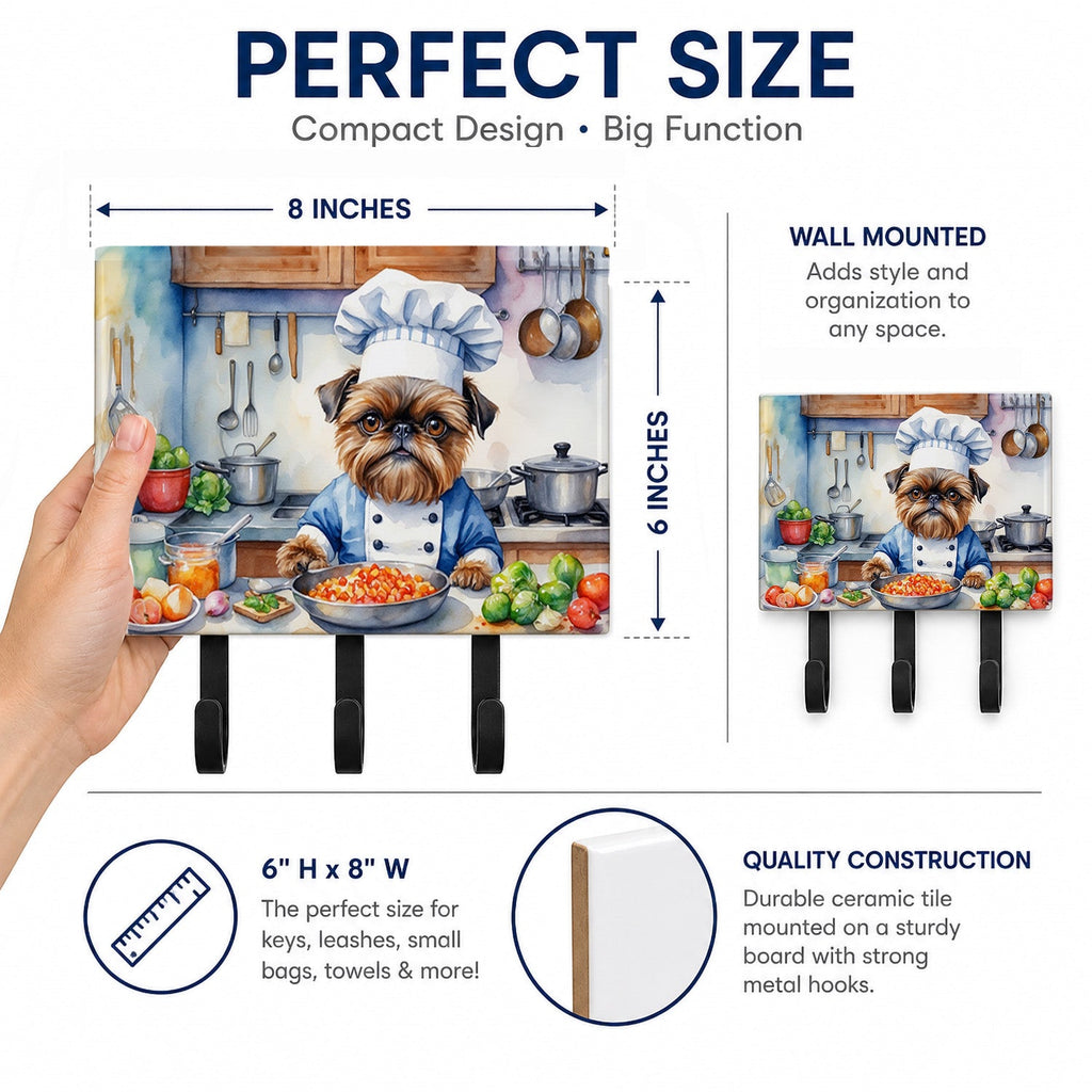 Brussels Griffon The Chef Leash or Key Holder Wall Hooks, Coat Rack Wall Mount, for Hanging Keys, Towels, Aprons, Leashes