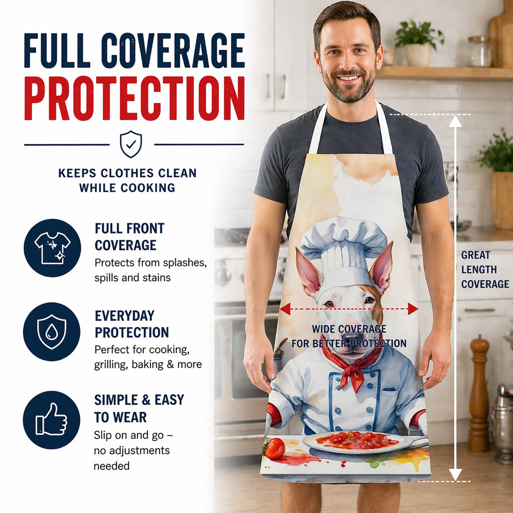 Bull Terrier The Chef Apron Cooking Kitchen Server Baking Crafts Gardening for Adult Women Men, Unisex, Large, Multicolor