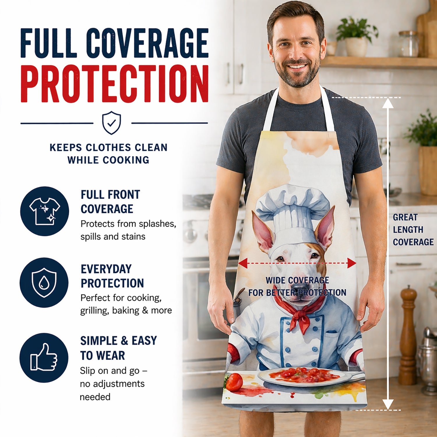 Bull Terrier The Chef Apron Cooking Kitchen Server Baking Crafts Gardening for Adult Women Men, Unisex, Large, Multicolor