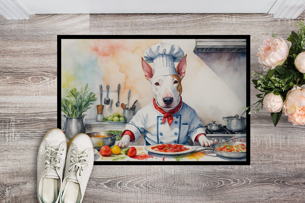 Bull Terrier The Chef Doormat Indoor Outdoor 24H X 36W Front Door Mat Rugs for Entryway, Non Slip Washable Low Pile,