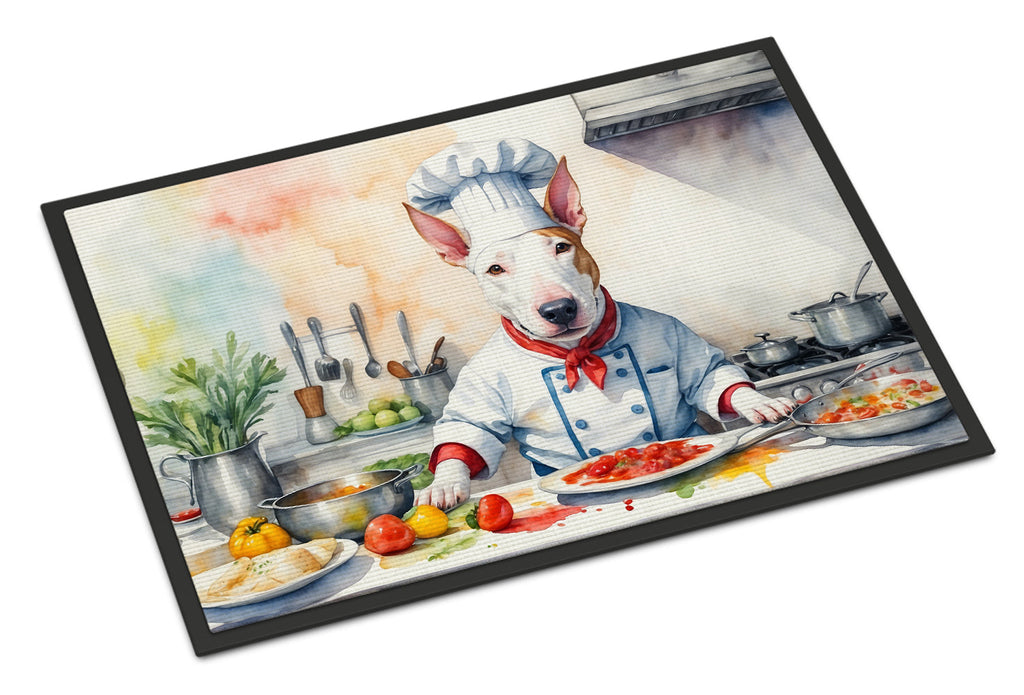 Bull Terrier The Chef Doormat Indoor Outdoor 18H X 27W Front Door Mat Rugs for Entryway, Non Slip Washable