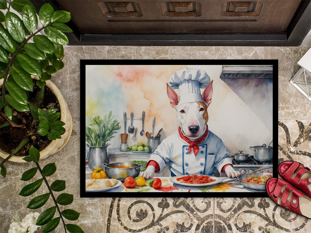 Bull Terrier The Chef Doormat Indoor Outdoor 18H X 27W Front Door Mat Rugs for Entryway, Non Slip Washable