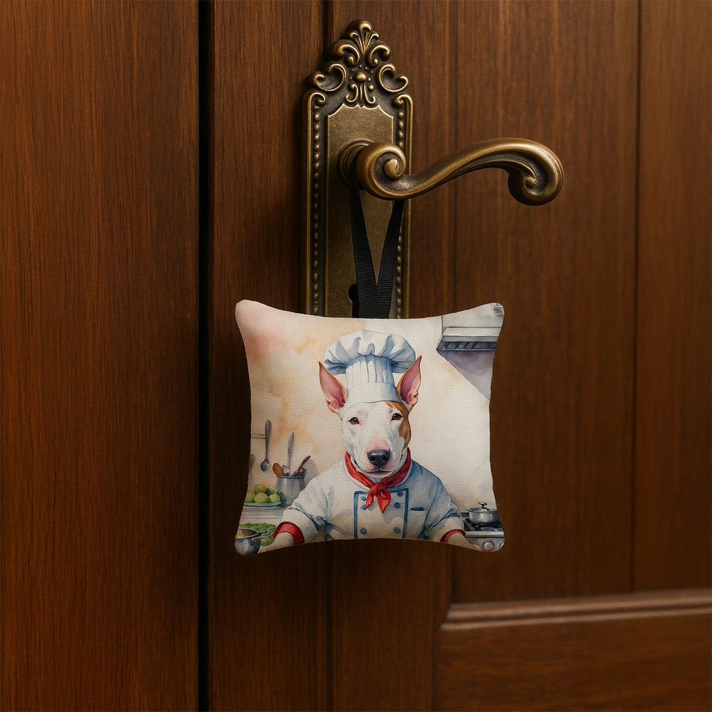 Bull Terrier The Chef Hanging Square Fabric Ornament 3.5 × 3.5 Decorative Door-Knob & Tree Hanger, Soft Fabric