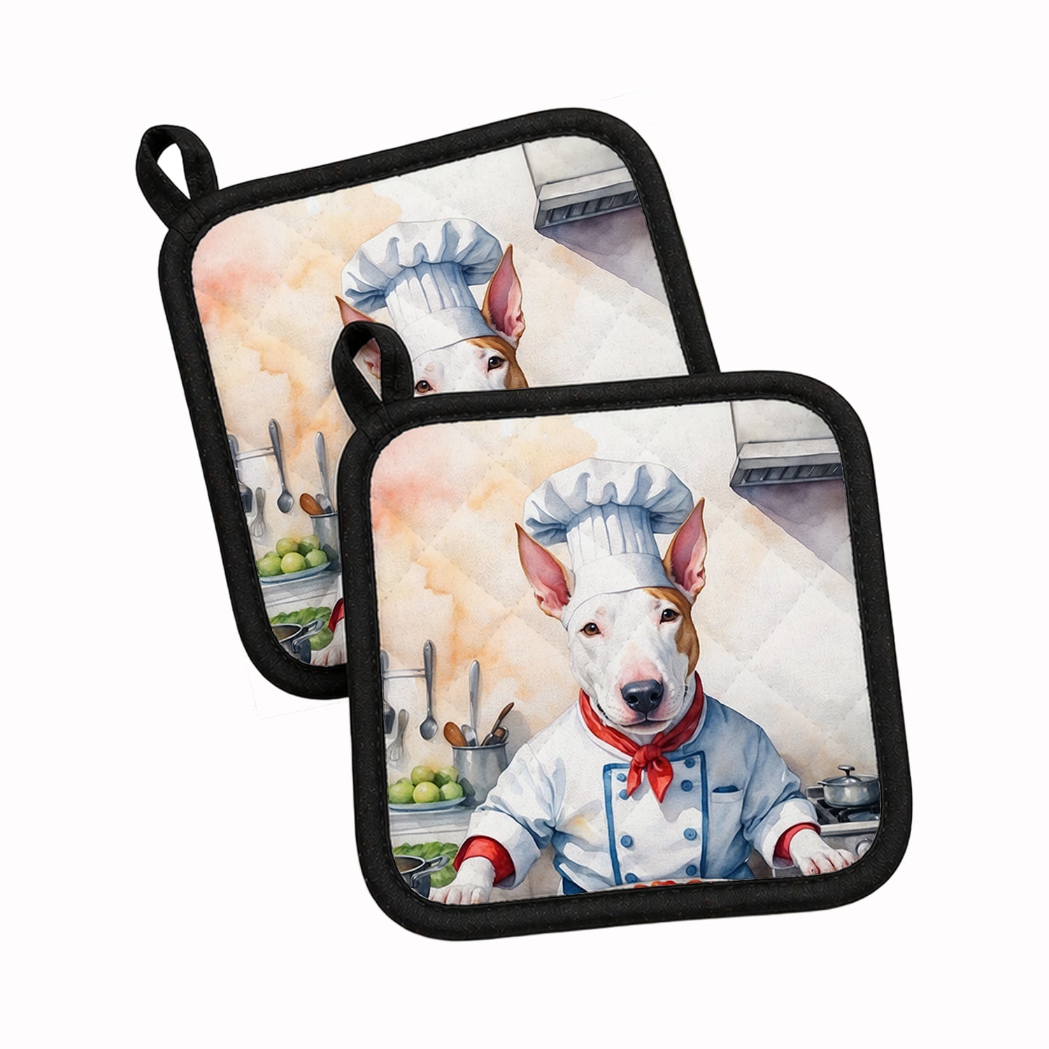Bull Terrier The Chef Pot Holder Set of 2 Heat Resistant Quilted Hot Pads 7.5 x 7.5 Inch, Insulated Kitchen Trivets for Cooking & Baking