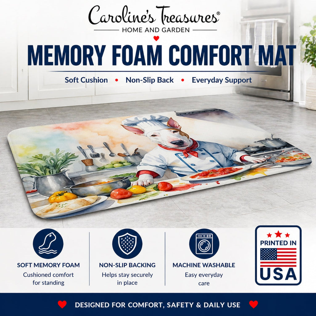 Bull Terrier The Chef Memory Foam Kitchen Mat Machine Washable Anti-Fatigue Cushion Comfort Bath or Kitchen Rug