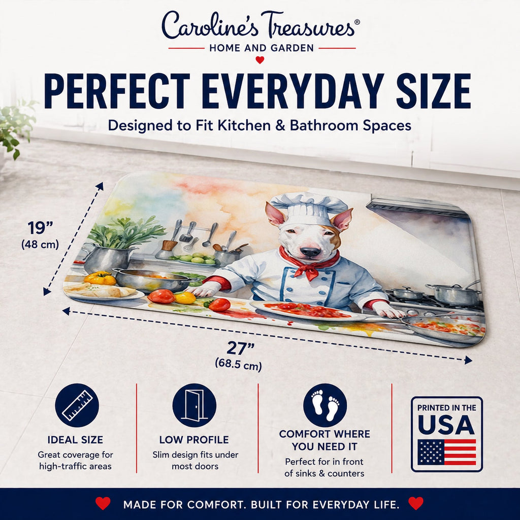 Bull Terrier The Chef Memory Foam Kitchen Mat Machine Washable Anti-Fatigue Cushion Comfort Bath or Kitchen Rug