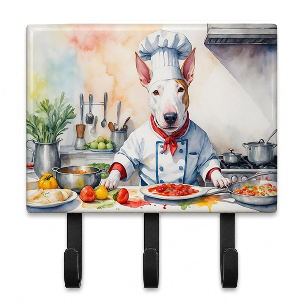Bull Terrier The Chef Leash or Key Holder Wall Hooks, Coat Rack Wall Mount, for Hanging Keys, Towels, Aprons, Leashes