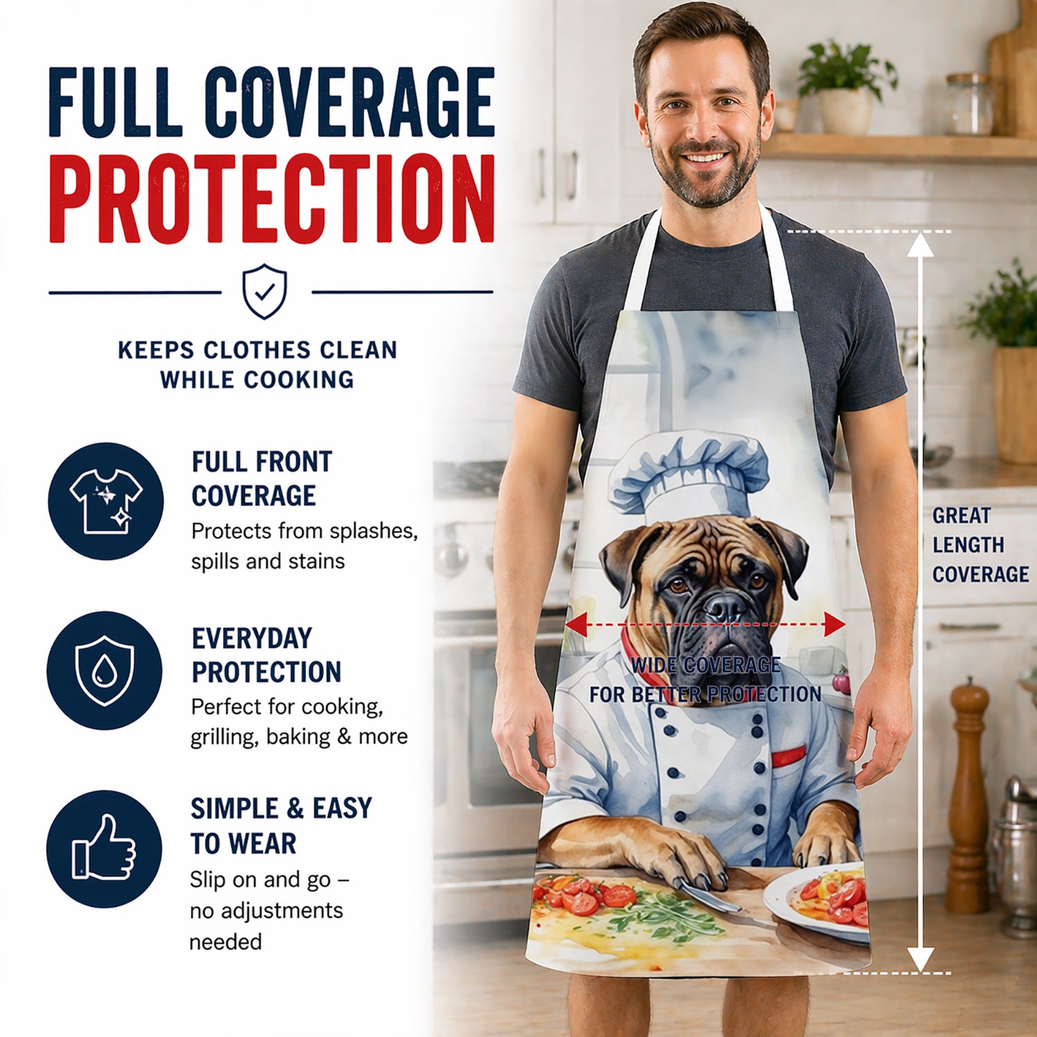 Bullmastiff The Chef Apron Cooking Kitchen Server Baking Crafts Gardening for Adult Women Men, Unisex, Large, Multicolor