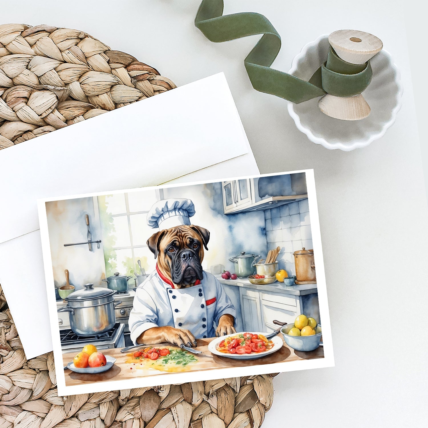Bullmastiff The Chef Greeting Cards Pack of 8 Blank Cards with Envelopes Whimsical A7 Size 5x7