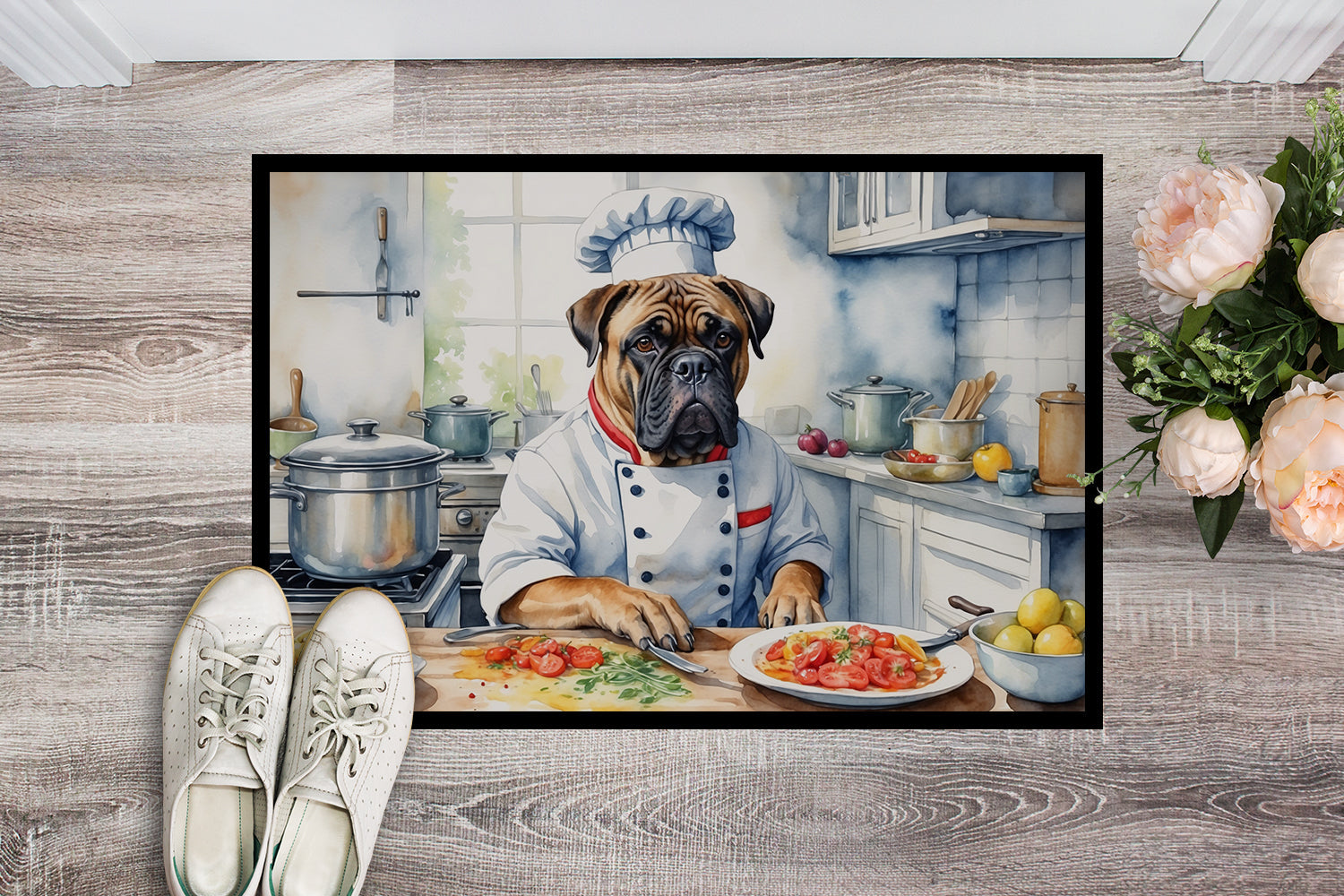 Bullmastiff The Chef Doormat Indoor Outdoor 18H X 27W Front Door Mat Rugs for Entryway, Non Slip Washable
