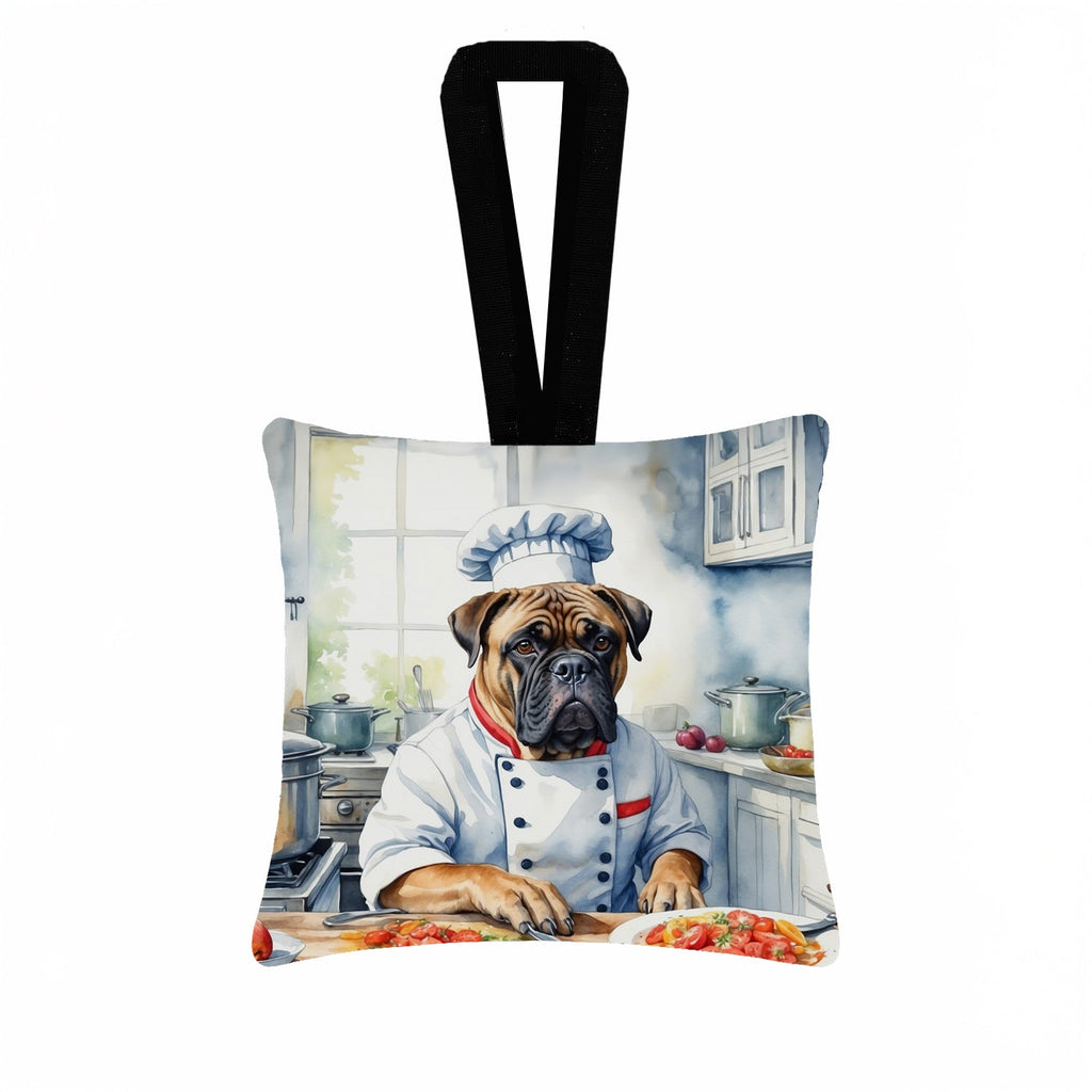 Bullmastiff The Chef Hanging Square Fabric Ornament 3.5 × 3.5 Decorative Door-Knob & Tree Hanger, Soft Fabric